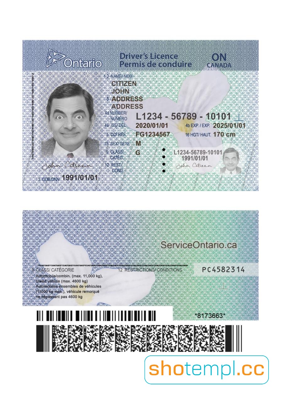 Canada Ontario Driver License PSD Template V2
